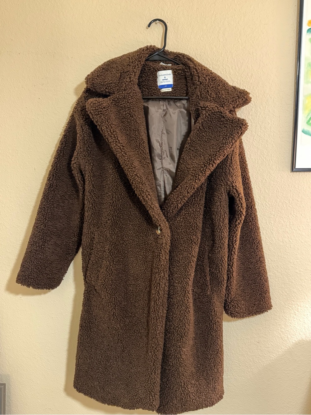 Long Brown Teddy Faux Shearling Coat for Women